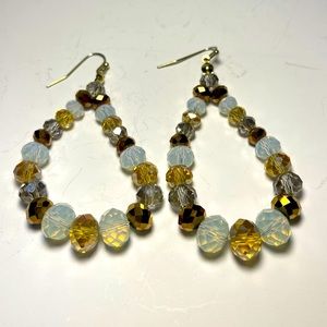 Amber, Clear, & Opaque Colored AB Crystal Teardrop Hoop Drop Earrings